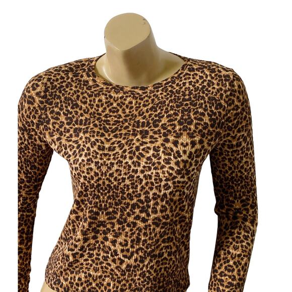 WINDSOR Womens Size Large Animal Print Long Sleeve Crew Neck Crop Top Shirt - Picture 5 of 7